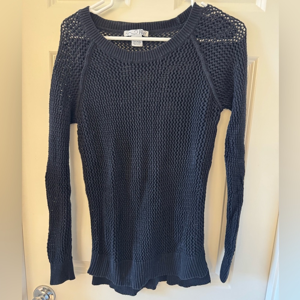 Black Open-Knit Scoop Neck Sweater